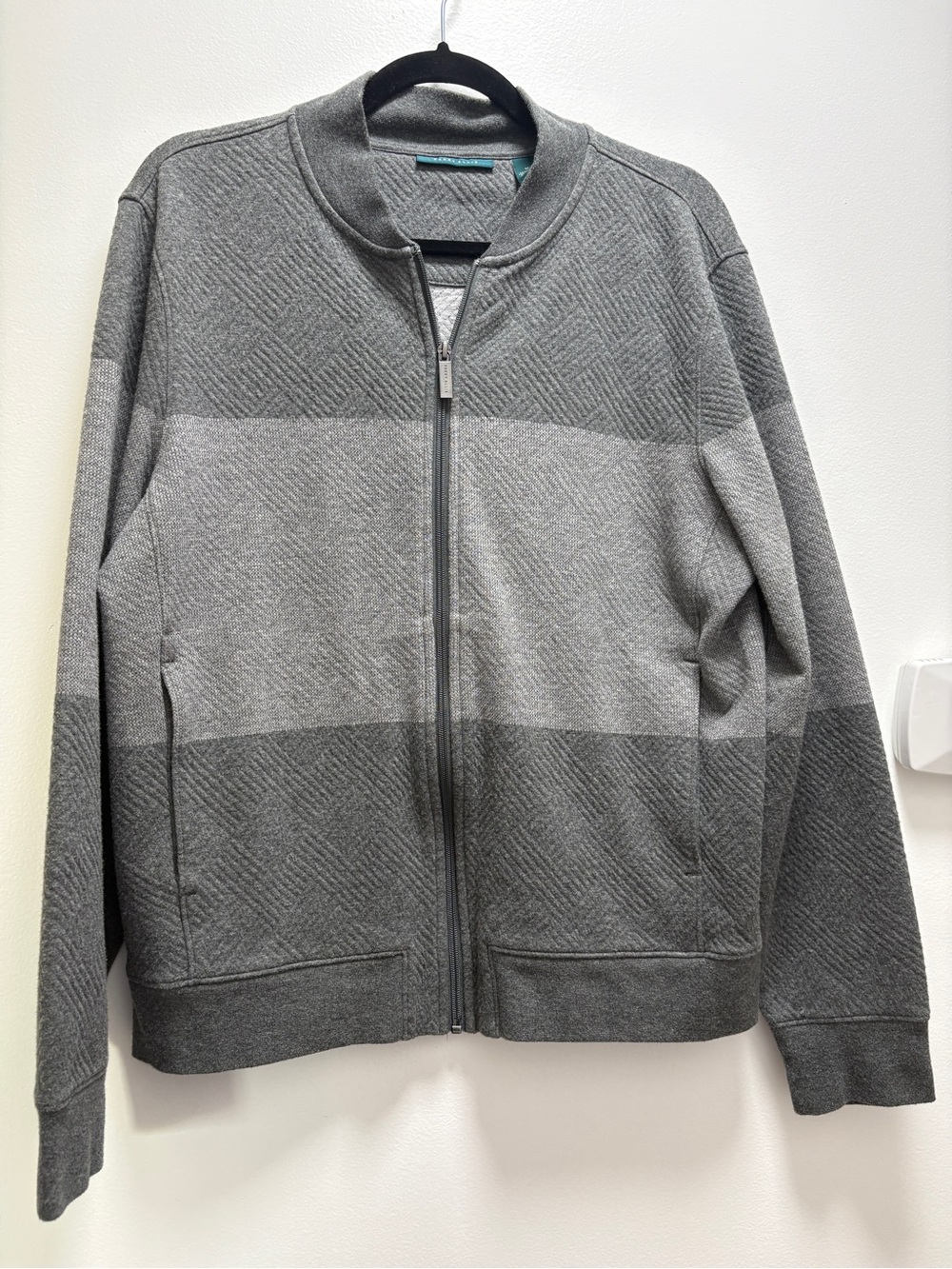 Perry Ellis Men's Two-Tone Gray Zip-Up Sweater Jacket